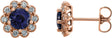 14K Gold Lab-Grown Blue Sapphire & Natural Diamond Round 4-Prong Halo-Style Earrings – 5-6.5mm Stones - Rose Gold