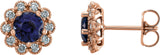 14K Gold Lab-Grown Blue Sapphire & Natural Diamond Round 4-Prong Halo-Style Earrings – 5-6.5mm Stones - Rose Gold