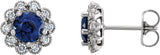 Platinum Lab-Grown Blue Sapphire & Natural Diamond Round 4-Prong Halo-Style Earrings