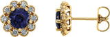 14K Gold Lab-Grown Blue Sapphire & Natural Diamond Round 4-Prong Halo-Style Earrings – 5-6.5mm Stones - Yellow Gold
