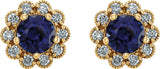 14K Gold Lab-Grown Blue Sapphire & Natural Diamond Round 4-Prong Halo-Style Earrings – 5-6.5mm Stones - Yellow Gold - view 2