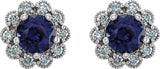 Platinum Lab-Grown Blue Sapphire & Natural Diamond Round 4-Prong Halo-Style Earrings - view 2