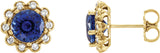 14K Gold Lab-Grown Blue Sapphire & Natural Diamond Round 4-Prong Halo-Style Earrings – 5-6.5mm Stones - Yellow Gold