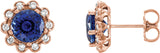 14K Gold Lab-Grown Blue Sapphire & Natural Diamond Round 4-Prong Halo-Style Earrings – 5-6.5mm Stones - Rose Gold