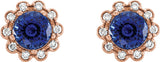 14K Gold Lab-Grown Blue Sapphire & Natural Diamond Round 4-Prong Halo-Style Earrings – 5-6.5mm Stones - Rose Gold - view 2