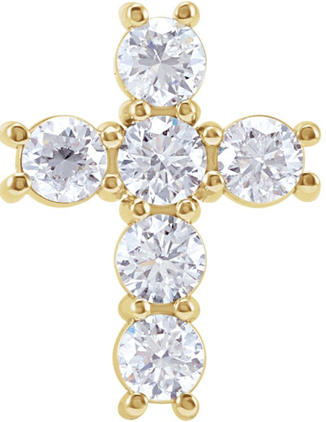 14K Gold Round Natural Diamond Cross Necklace or Pendant – up to 1 3/8 CTW - Yellow Gold