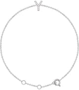 14K Gold Round Natural Diamond Initial Bracelet - White Gold
