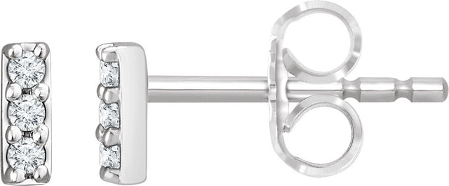 14K Gold Round Lab-Grown Diamond Bar Earrings – 1.2mm Stones - White Gold
