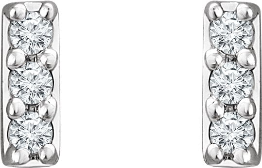 14K Gold Round Natural Diamond Bar Earrings II - White Gold - view 2