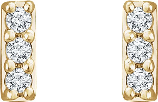 14K Gold Round Lab-Grown Diamond Bar Earrings – 1.2mm Stones - Yellow Gold - view 2