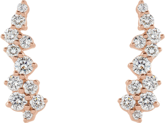 14K Gold Round Natural Diamond Accented Ear Climbers II - Rose Gold - view 2