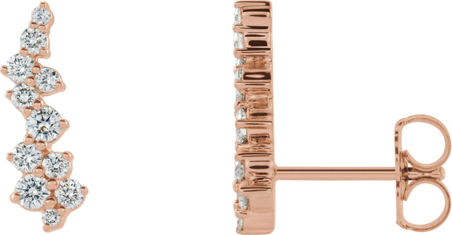 14K Gold Round Natural Diamond Accented Ear Climbers II - Rose Gold