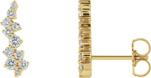 14K Gold Round Natural Diamond Accented Ear Climbers II - Yellow Gold