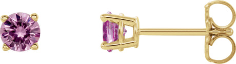 14K Gold Natural Pink Sapphire Round 4-Prong Lightweight Stud Earrings - Yellow Gold