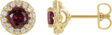 14K Gold Lab-Grown Ruby Round 4-Prong Halo-Style Earrings – 3-8mm Stones - Yellow Gold