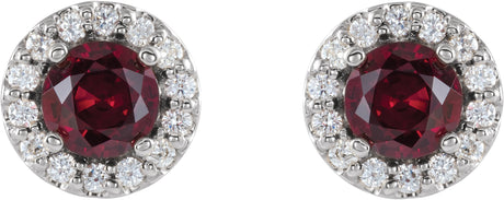 Platinum Lab-Grown Ruby Round 4-Prong Halo-Style Earrings – 3-8mm Stones - view 2