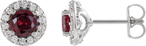 Platinum Natural Ruby Round 4-Prong Halo-Style Earrings II