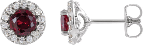 Platinum Lab-Grown Ruby Round 4-Prong Halo-Style Earrings – 3-8mm Stones