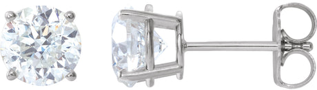 Platinum Lab-Grown Moissanite Round 4-Prong Lightweight Stud Earrings