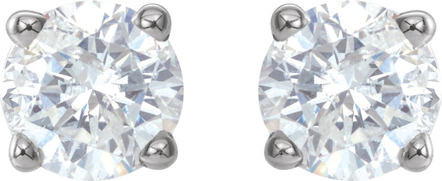 Platinum Natural Diamond Round 4-Prong Lightweight Stud Earrings - view 2