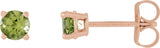 14K Gold Natural Peridot Round 4-Prong Lightweight Stud Earrings – 2.5-8mm Stones - Rose Gold