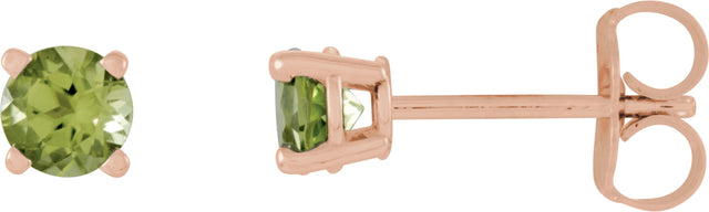 14K Gold Natural Peridot Round 4-Prong Lightweight Stud Earrings – 2.5-8mm Stones - Rose Gold
