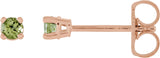 14K Gold Natural Peridot Round 4-Prong Lightweight Stud Earrings – 2.5-8mm Stones - Rose Gold