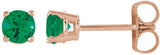 14K Gold Lab-Grown Emerald Round 4-Prong Lightweight Stud Earrings – 2.5-8mm Stones - Rose Gold