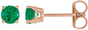14K Gold Lab-Grown Emerald Round 4-Prong Lightweight Stud Earrings – 2.5-8mm Stones - Rose Gold