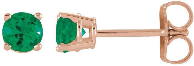 14K Gold Lab-Grown Emerald Round 4-Prong Lightweight Stud Earrings – 2.5-8mm Stones - Rose Gold