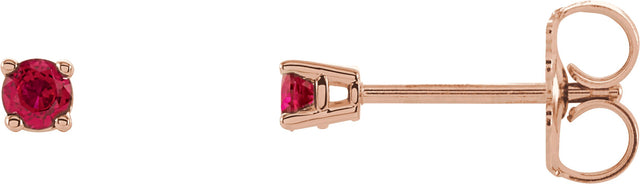 14K Gold Lab-Grown Ruby Round 4-Prong Lightweight Stud Earrings – 2.5-8mm Stones - Rose Gold