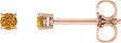 14K Gold Natural Citrine Round 4-Prong Lightweight Stud Earrings – 2.5-8mm Stones - Rose Gold