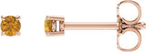 14K Gold Natural Citrine Round 4-Prong Lightweight Stud Earrings – 2.5-8mm Stones - Rose Gold