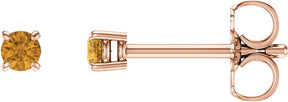 14K Gold Natural Citrine Round 4-Prong Lightweight Stud Earrings – 2.5-8mm Stones - Rose Gold