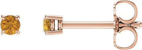 14K Gold Natural Citrine Round 4-Prong Lightweight Stud Earrings – 2.5-8mm Stones - Rose Gold