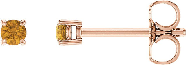 14K Gold Natural Citrine Round 4-Prong Lightweight Stud Earrings – 2.5-8mm Stones - Rose Gold