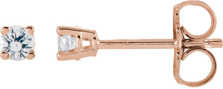 14K Gold Natural White Sapphire Round 4-Prong Lightweight Stud Earrings – 2.5-5mm Stones - Rose Gold