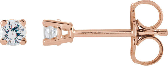 14K Gold Natural White Sapphire Round 4-Prong Lightweight Stud Earrings – 2.5-5mm Stones - Rose Gold