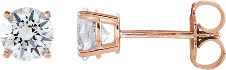 14K Gold Natural White Sapphire Round 4-Prong Lightweight Stud Earrings – 2.5-5mm Stones - Rose Gold