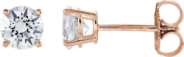 14K Gold Lab-Grown Moissanite Round 4-Prong Lightweight Stud Earrings - Rose Gold