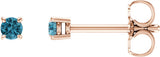 14K Gold Natural Blue Zircon Round 4-Prong Lightweight Stud Earrings – 2.5-6mm Stones - Rose Gold
