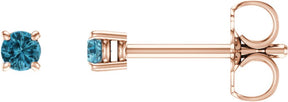 14K Gold Natural Blue Zircon Round 4-Prong Lightweight Stud Earrings – 2.5-6mm Stones - Rose Gold