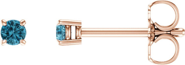 14K Gold Natural Blue Zircon Round 4-Prong Lightweight Stud Earrings – 2.5-6mm Stones - Rose Gold