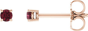 14K Gold Natural Mozambique Garnet Round 4-Prong Lightweight Stud Earrings – 2.5-8mm Stones - Rose Gold