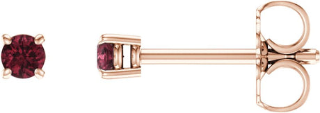 14K Gold Natural Mozambique Garnet Round 4-Prong Lightweight Stud Earrings – 2.5-8mm Stones - Rose Gold