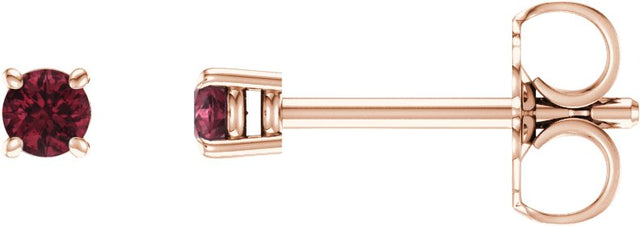 14K Gold Natural Mozambique Garnet Round 4-Prong Lightweight Stud Earrings – 2.5-8mm Stones - Rose Gold