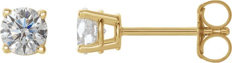14K Gold Natural Diamond Round 4-Prong Lightweight Stud Earrings - Yellow Gold