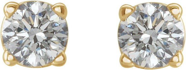 14K Gold Natural Diamond Round 4-Prong Lightweight Stud Earrings – 3-6.3mm Stones - Yellow Gold - view 2