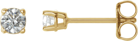 14K Gold Natural Diamond Round 4-Prong Lightweight Stud Earrings – 3-6.3mm Stones - Yellow Gold