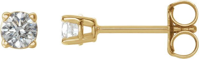 14K Gold Natural Diamond Round 4-Prong Lightweight Stud Earrings – 3-6.3mm Stones - Yellow Gold